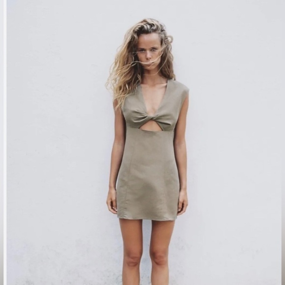 Brand New Zara Taupe Linen Cut-Out Short Dress Size XL Ref 7385/340